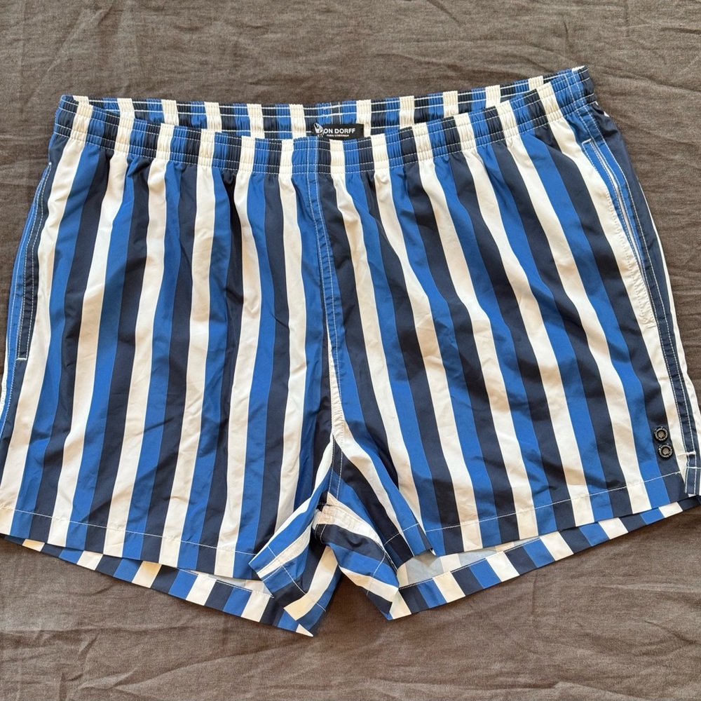 Ron Dorff Striped Blue and White Swim Trunks